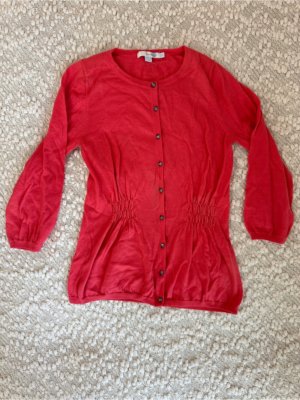 Boden 100% Wool Coral Red Ruched Waist Button Up Cardigan US 4 UK 8